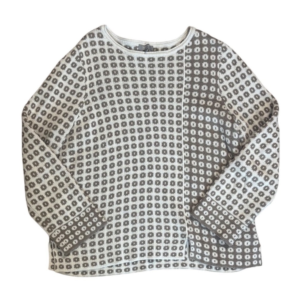 Habitat Grey/Brown White Geometric Medallion 100% Cotton Knit Sweater Medium